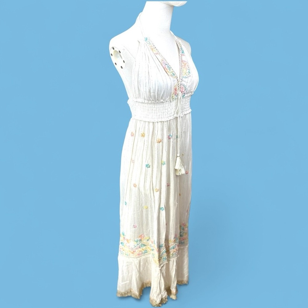 Ananta‎ NWT Elegant Bohemian Size L/XL pastel& White Halter Maxi Dress - Picture 5 of 16